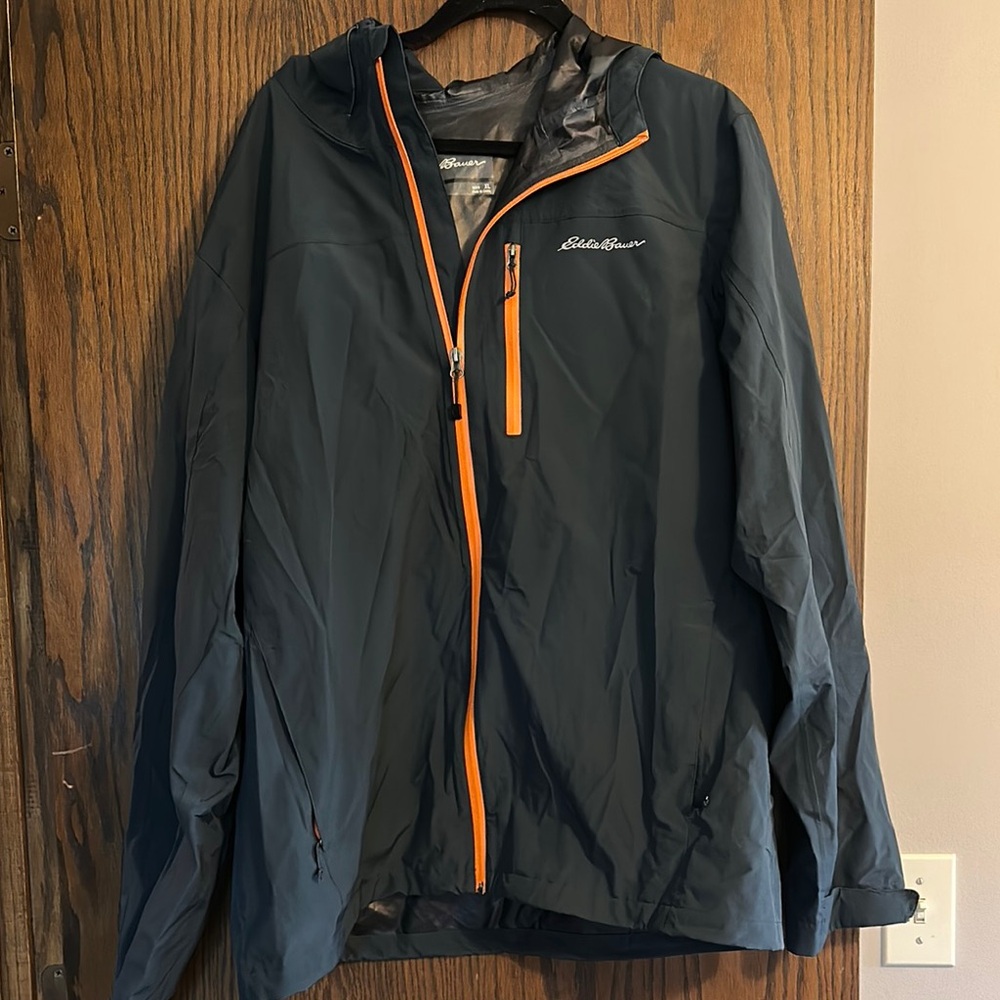 Eddie Bauer Dark Gray Raincoat with Orange Accents